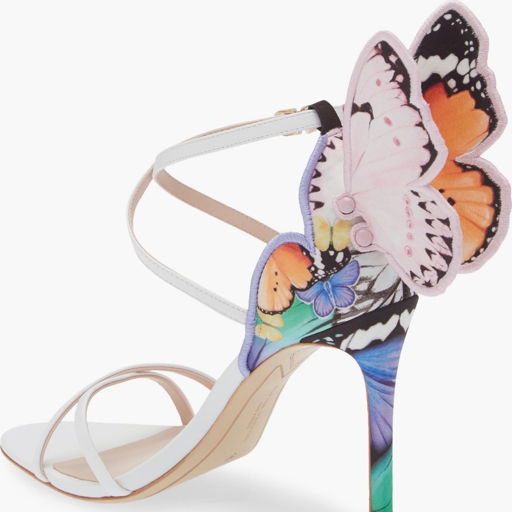 Stylish sandals, 3 3/4" heel. Adjustable ankle strap with buckle closure.